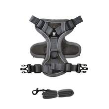 Bộ 1 dây đeo và dây dắt chó có thể điều chỉnh, áo vest chống kéo ngực cho thú cưng, phù hợp cho chó và mèo nhỏ, dây đeo ngực bằng lưới mềm thoáng khí có phản quang. - Màu xám đen - Xem 6