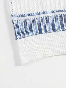 Men's Hollow Out Semi-Sheer Striped Knit Short Sleeve Polo Shirt, Comfortable Breathable Lightweight Knit Top For Casual Wear, Suitable For Vacation And Valentine's Day - 彩色 - 查看 11