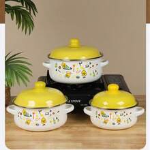 VAETTLO  3-Piece Exquisite Enamel Cookware Set, Multifunctional Pot Set Including Soup Pot & Stew Pot, Tableware, Handmade Fired, Ideal For Restaurant, Home Kitchen, Home Decoration And Holiday Gift. - View 5