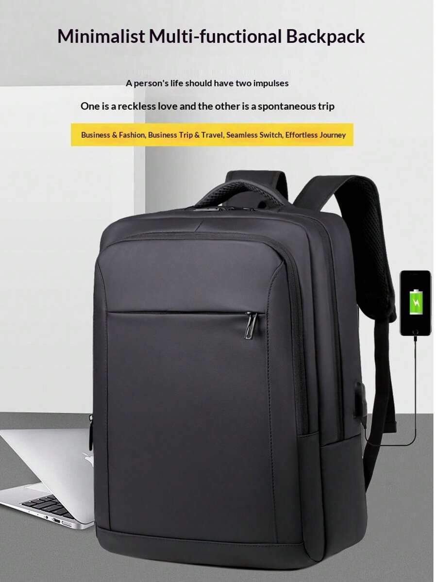 Mochila de viaje, bolsa de equipaje para viajes de negocios para hombres, mochila de viaje de gran capacidad de unicolor casual, mochila para computadora de uso diario, Y2k
