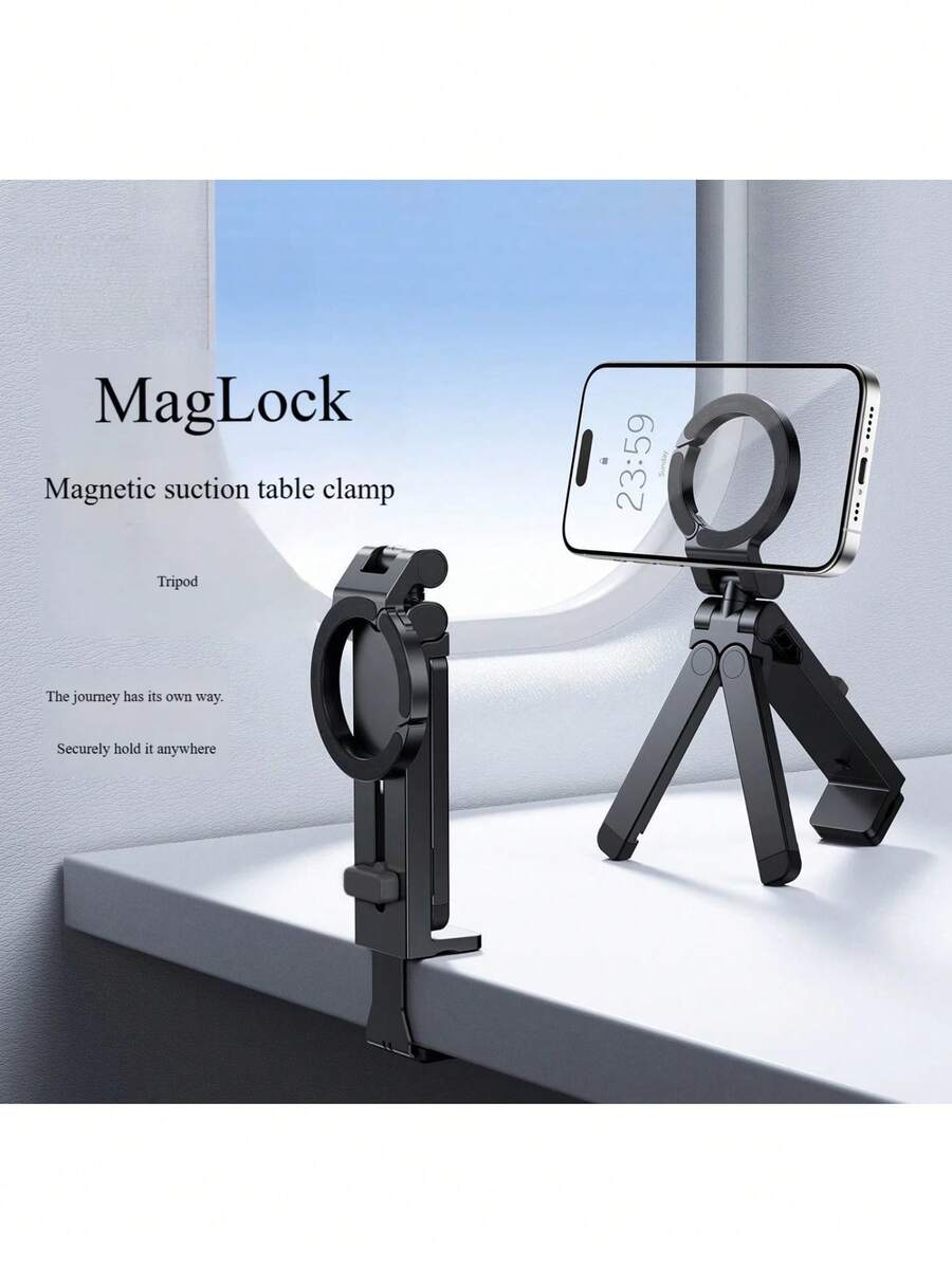 Adjustable Mini Foldable Phone Stand Smartphone Tripod, Compact, Compatible With Magsafe, Multifunctional Smartphone Stand Handheld, Clipped, Hanging Magnetic Magnet, Built In Hook, Foldable, Portable, Stable, Lightweight, Angle Adjustable, Horizontal/Vertical Vlog, Tabletop, Spring Gift