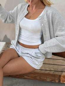 FOR BEAUTY Women's Casual Crew Neck Long Sleeve Fitted Cardigan Sweater, Versatile For Daily Wear, Autumn/Winter - trắng - Xem 12