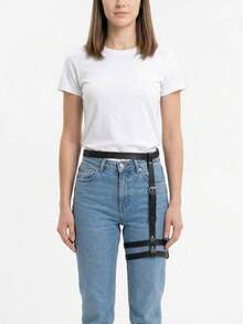 1件装女士PU皮革大腿吊袜带性感束缚带哥特朋克服装配饰派对圣诞节 - 黑色 - 查看 7