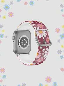 玫瑰红雏菊图案硅胶表带，兼容 38mm 40mm 41mm 42mm 44mm 45mm 49mm，兼容 Series Ultra/S11/S10/SE/8/7/6/5/4/3/2/1 - 彩色 - 查看 2