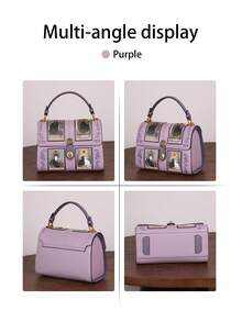 2026 Nuova borsa da donna di alta moda, borsa Boston cuscino vintage Y2K di lusso con carta dei tarocchi, borsa da medico con motivo gatto carino, borsa rotonda di grande capacità con forma unica rosa e viola, borsa a mano, a spalla e a tracolla personalizzata in stile street in PU - Multicolore - Visualizzare 6