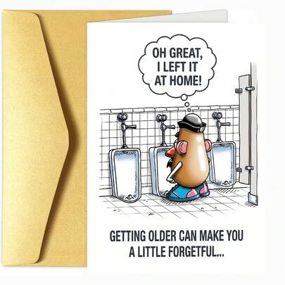 1张趣味生日贺卡，土豆先生“健忘”厕所主题生日贺卡 - 送给老公、男友、损友的趣味贺卡