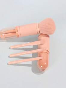 4件套四合一化妆刷套装，包含面部高光刷、迷你眼影刷、伸缩柄化妆刷、便携旅行迷你散粉刷、化妆刷工具 - 彩色 - 查看 7