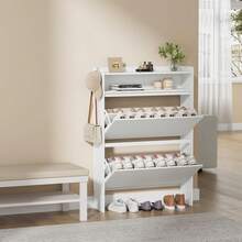 Shoe Cabinet Organizer With 2 Flip Drawers,Freestanding Shoe Rack Cabinet, Shoe Cabinet Storage For Entryway, Foyer, Hallway, White, 31.5" W - View 3