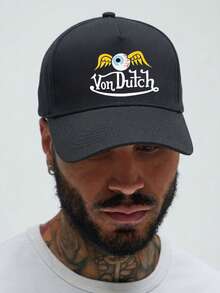 1pcs Von❤️Dutch Winged Eye Printed Baseball Cap, Classic Casual Retro Y2K Unisex Baseball Cap, Adjustable Size, Lightweight And Sun Protection, Suitable For Outdoor Sports, Daily Use, Parties, And - màu đen - Xem 2
