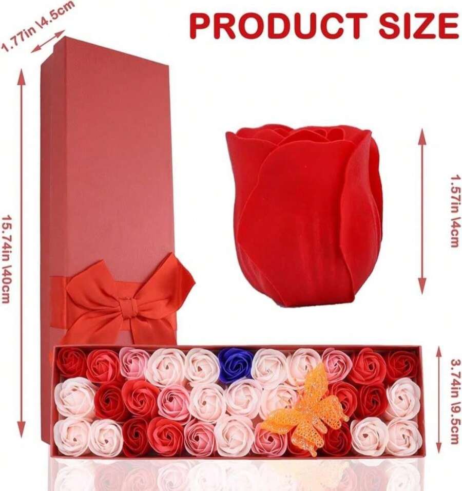JIALEEY 33 PCS Floral Scented Bath Soap Rose Flower Petals, Plant Essential Oil Rose Soap Set Gifts Ideas For Her Women Girls Mom Valentine'S Day, Red Gift Box - White - 查看 1