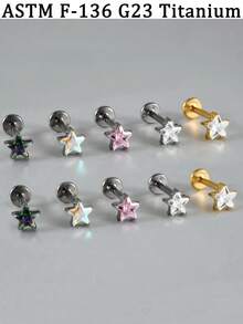1PC ASTM F136 Titanium Star CZ Cartilage Earring 16G Dainty Star Flat Back Internal Threaded Stud Tragus Conch Helix Nose Labret Piercing Implant Bodyjewelry Shiny Decoration - 1 Titanium Star Lip Stud - View 3