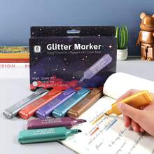 8-Color Metallic Glitter Highlighter Pen Set, Shiny Fluorescent Marker Pens, Quick-Drying & Smudge-Proof, 1-5mm Chisel Tip Comfortable Design, Suitable For Journaling, Advertising, Notes, Art Creation - Glitter Pen Neon - View 2
