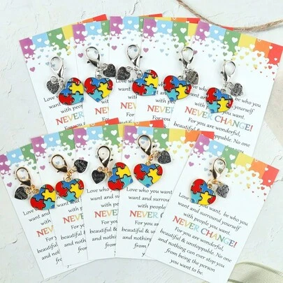 5pcs Gold Or Silver Heart Puzzle Ornaments, With Inspirational Thank You Card, Suitable For Autism Awareness, Ideal Encouragement Gift For Best Friend, Thoughtful Small Gift, Motivational Card, Encouragement Gift For Youth