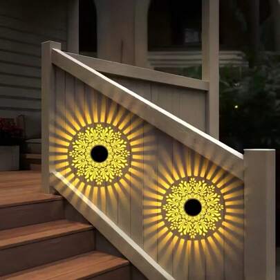 4pcs Solar Mandala Rose Projection Lights, LED Solar Peony Wall Lamps, Outdoor Garden Lights - Ideal For Garden Decor, Patio Decor, Fence Decor, Wall Decor, Stair Decor, Path Decor, Home Decor, Wedding Decor And Party Decor