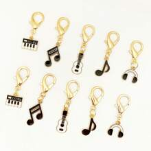10pcs Music Note & Guitar Zinc Alloy Enamel Pendant, Lobster Clasp Keychain Charm, Mini Artistic Emotional Hanging Decor, Creative Small Gift Pendant Gifts For Mother, Father, Graduation, And Teacher - 10 - View 5