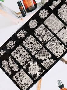 2 Pieces Set Of Elegant Lace Nail Print Board, Including Lace Lace, Crown, Floral Pattern Nail Template, Stainless Steel Nail Hot Stamping Board, DIY Nail Tools - Silver - View 7