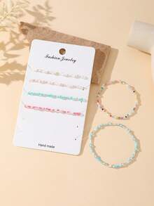 6pcs Fashionable & Elegant Colorful Beaded Stretch Bracelet Set, Suitable For Women/Couples Vacation And Party Decoration - Multicolor - View 2