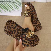 1 đôi dép xăng đan unisex họa tiết da báo, đế dày, khóa kim loại, chống trượt, thoải mái. - màu nâu - Xem 9