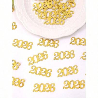 50/100pcs Shiny Gold 2026 Confetti, Suitable For 2026 Wedding, Anniversary, Graduation, Retirement Celebration, 2026 Memorial Decoration, Christmas, 2026 New Year, Winter Table, Room, Gift, Scattering Decoration