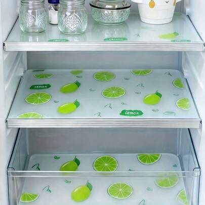 1/2/4pcs Waterproof Refrigerator Mats - Moisture-Proof, Anti-Slip, Washable And Reusable. Made Of EVA Material With A Novel Lemon Pattern. Suitable For Refrigerator And Kitchen Decor. Can Also Be Used As Refrigerator Mats, Drawer Liners, Shelf Liners, Table Covers, Shoe Cabinet Liners, And Cabinet Liners. Valentine's Day Gift, Home Supplies, Kitchen Supplies, DIY Crafts