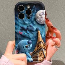 Disney Lilo & Stitch Stitch Phone Case – Plush-Style Stitch Sitting Beside The Eiffel Tower, With Moon, Clouds & Butterfly Accents On Dark Blue Night Sky Background, Shockproof Protective Cover For IPhone 17, 16, 15, 14, 13, 12, And 11 Pro Models.. A Fun Gift For Family, Friends, Birthdays, Holidays, And Special Occasions. - trắng - Xem 1