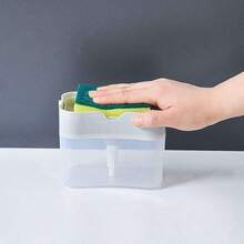 1个随机颜色塑料皂液器，带海绵架，自动液体皂液器，适用于厨房水槽，手动操作 - 非常适合厨房清洁、洗碗、擦拭，只需轻轻按压即可。 - 多色隨機送海綿 - 查看 7