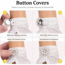 Button Covers Cufflinks Set, Gold Clip - Ons Women Men, No - Sew Covers Dress Shirts, Blouses Button Decoration - Silver Base-pearls-17.5mm + 6PCS - View 9