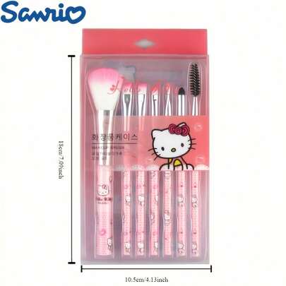 SANRIO Juego oficial de 7 piezas de brochas de maquillaje, brochas de maquillaje rosas lindas para rubor, cejas, labios y sombra de ojos, con estuche de almacenamiento, regalo perfecto
