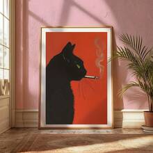 1幅复古黑猫吸烟墙画，异想天开的复古海报印刷品，趣味动物海报，酒吧和厨房的个性装饰，客厅家居装饰，墙面装饰，客厅装饰画，客厅装饰海报，家居装饰墙画，无框 - A - 查看 2