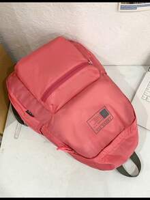 Lightweight Nylon Student Backpack With Multi-Pocket Design - Pink - View 6