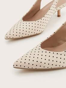 Giày sandal cao gót mũi nhọn bằng satin chấm bi đa năng, thanh lịch, kiểu dáng retro dành cho nữ, phù hợp cho đám cưới, đi làm, hẹn hò, dự tiệc, kỳ nghỉ. - Màu be - Xem 4
