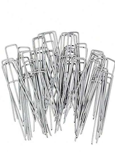 1/5/10/20/30/50pcs Stainless Steel U-Shaped Ground Pegs, Reusable, Smooth Surface Anti-Corrosion, Convenient For Tent Setup, Garden Lawn Improvement, Suitable For Various Scenarios. These Pegs Can Also Be Used For Gardening Weeding And Landscaping Decoration.
