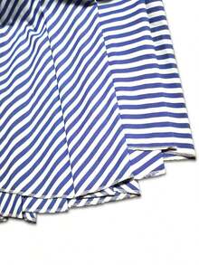 Women Twist Waist Striped Casual Loose A-Line Skirt Spring Elegant - Màu xanh lam - Xem 4