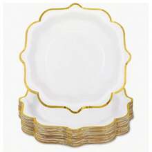 10/20/30/50/100个白色金边纸盘，7英寸9英寸白色甜点盘，一次性纸盘，适用于茶会、生日派对、新娘送礼会、母亲节、圣诞节、周年纪念派对。 - 彩色 - 查看 3