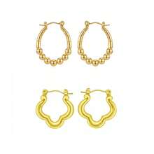 Asymmetrical Round Gold Stainless Steel Earrings, Summer Beach Vacation Bikini Accessories, Pair With Beautiful Clothes, Dresses, White T-Shirts, Sexy Jeans, Tight Tops - Versatile Retro INS Style Earrings, Fashionable Daily Wear Suitable For Holidays And Parties - Multicolor - View 13