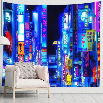 1 Tấm tranh treo tường phong cảnh thành phố neon - Phản quang UV, hình ảnh các tòa nhà chọc trời phát quang, kết hợp thẩm mỹ punk hiện đại và các yếu tố Nhật Bản, phù hợp cho phòng khách và phòng ăn, có nhiều kích cỡ, làm từ sợi polyester, kèm theo móc treo.