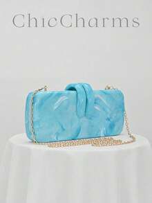 1pc European And American Style Acrylic Evening Clutch Bag, Rabbit Teeth Shape Design, Handbag/Shoulder Bag For Party, Wedding, Valentine's Day, Pattern Is Random - Baby Blue - View 7