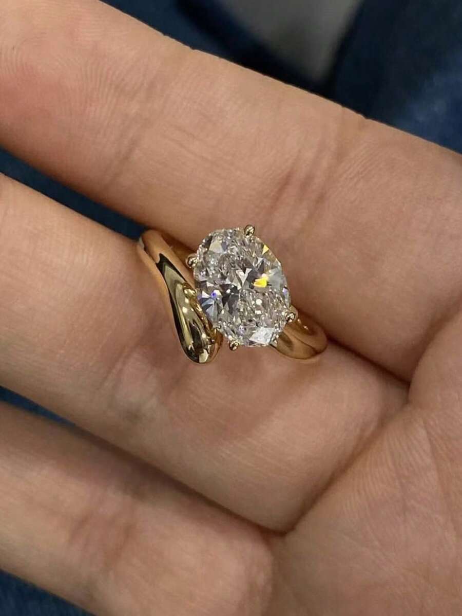 1枚铜锆石可调节开口戒指，时尚日常佩戴，女士礼物 - 彩色 - 查看 1