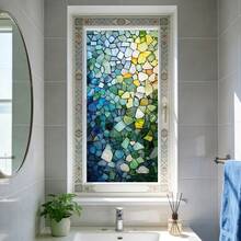 1/4pcs Colorful Geometric Pattern Glass Window Film, Removable, No Adhesive, Static Cling Privacy Glass Sticker, Suitable For Bathroom, Kitchen, Bedroom, Office And Home Decor - Electrostatic Abrasive Film - View 5