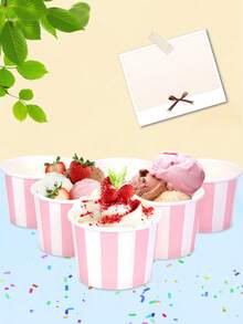 6pcs/20pcs/40pcs Light Pink Treat Snack Cups Pink Striped Paper Ice Cream Cups Snack Dessert Bowls For Hot Cold Soup Birthday Wedding Bridal Shower Babe Shower Wedding Christmas Festival Event Party Supplies Decorations - 粉紅白 - 查看 1
