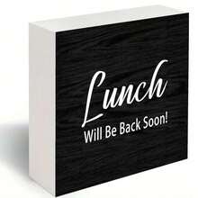 1PC Rustic Wooden Lunch Sign Lunch's Coming Soon! - 5x5 Inch White Cursive Letter Box For Home Office Desktop, Desk Decoration, Farmhouse Kitchen Sign - Gift For Colleagues, Friends, And Family (Black And Whit.Jpg - White - View 2