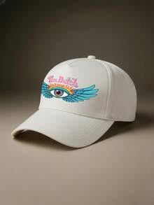 1pcs Von Dutch Eye Wings Flames Printed Baseball Cap, Classic Casual Retro Y2K Unisex Baseball Cap, Adjustable Size, Lightweight And Sun Protection, Suitable For Outdoor Sports, Daily Parties, And Vacations, - trắng - Xem 1