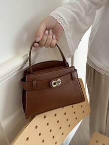 2026新款鳄鱼纹压花小方包，休闲单肩斜挎包，百搭女士小方包 - 棕色 - 查看 2