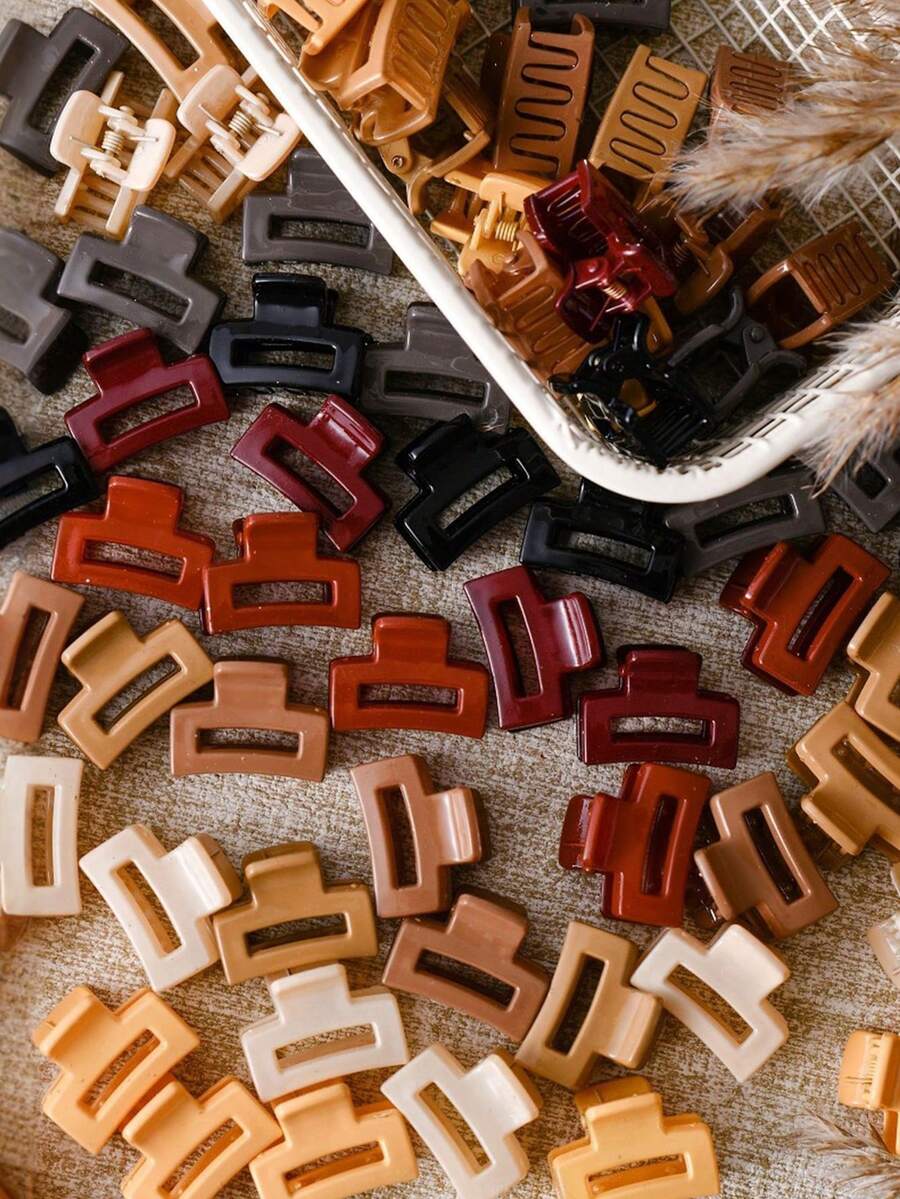 20 piezas de pinza de pelo cuadrada de color café oscuro de tamaño pequeño de unicolor, pinza de pelo de luna, pinza de pelo para flequillo lateral de mujer, accesorio de playa, pinza de garra para el cabello de vacaciones - Multicolor - Ver 1