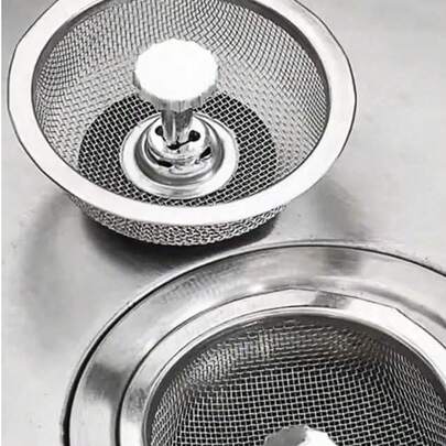 3.3英寸不锈钢厨房水槽滤网，带手柄和塞子，耐用网状过滤篮塞子，水槽保护器，食物残渣收集器，厨房必备，家居维护，银色厨房配件