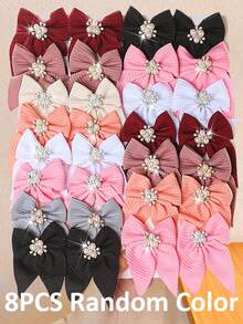 8PCS Random Color Multi-Color Fabric Bow Pearl Pendant Swallow Tail Hair Clips, School Style Hair Accessories, Suitable For Daily Wear And Party,Summer,Holiday,Travel - Multicolor - View 5
