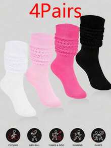 4 Pairs Women Loose Socks, Soft Knit Ankle Socks, Solid Color Compression Socks, Bubble Socks, Mid-Calf Socks, Warm & Breathable Socks For Autumn/Winter, Halloween & Christmas Gift - Multicolor - View 14