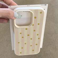1pc TPU Soft Pink Striped Star Pattern Phone Case Compatible With IPhone 17 Pro Max/17/16 Pro Max/15/13/12/11, S20 FE/A15/S24/A55, Note 11/12/13 Pro, Full Body Shockproof Protective Cover - White - View 3