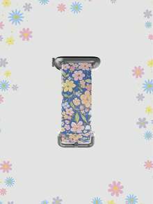 蓝色背景绿色叶子彩色花朵硅胶表带，兼容 38mm 40mm 41mm 42mm 44mm 45mm 49mm，兼容 Series Ultra/S11/S10/SE/8/7/6/5/4/3/2/1 - 彩色 - 查看 4
