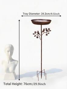 76cm High 24.2cm Diameter Vintage Copper-Color Iron Bird Bath, Decorated With Bird And Branch Relief, Suitable For Outdoor Garden Decor, Bird Feeding And Drinking - T-tK93 - View 3